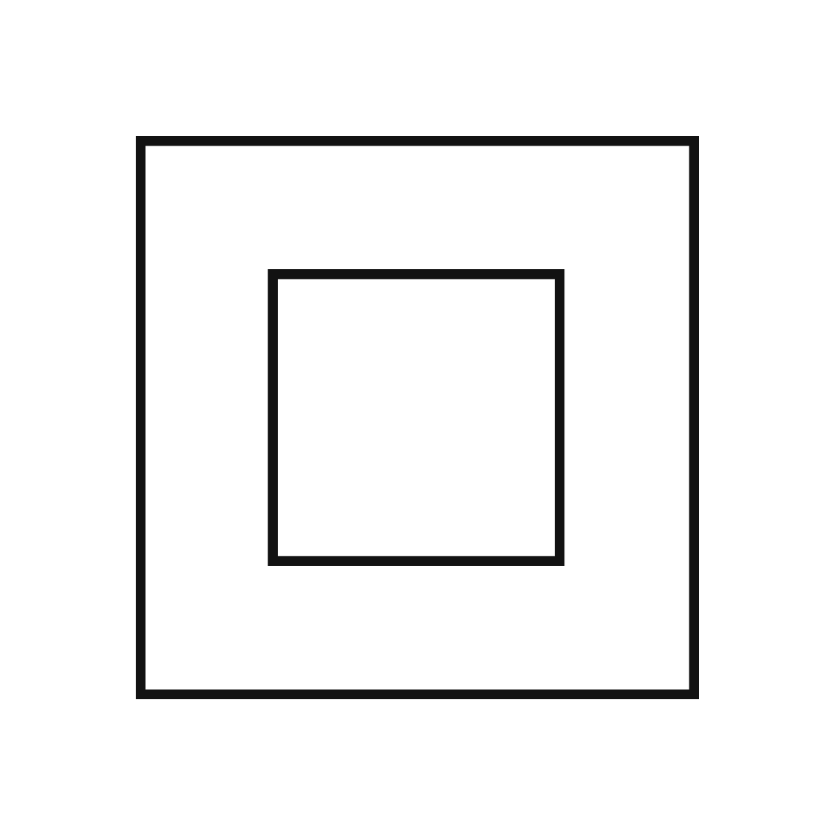 A minimalist design consisting of two concentric rectangles, with the inner rectangle centered within the outer rectangle. Both are outlined with thin black lines on a white background, creating an engaging and fun visual appeal.